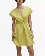 Mango MNG Size 6 Lime Green Double Bow Dress Cotton
