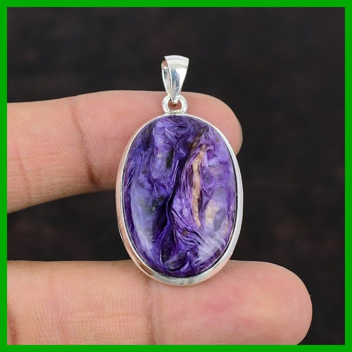 Halloween Deal 925 Silver Oval Natural Russian Charoite Bezel Pendant Jewelry - Picture 3 of 13
