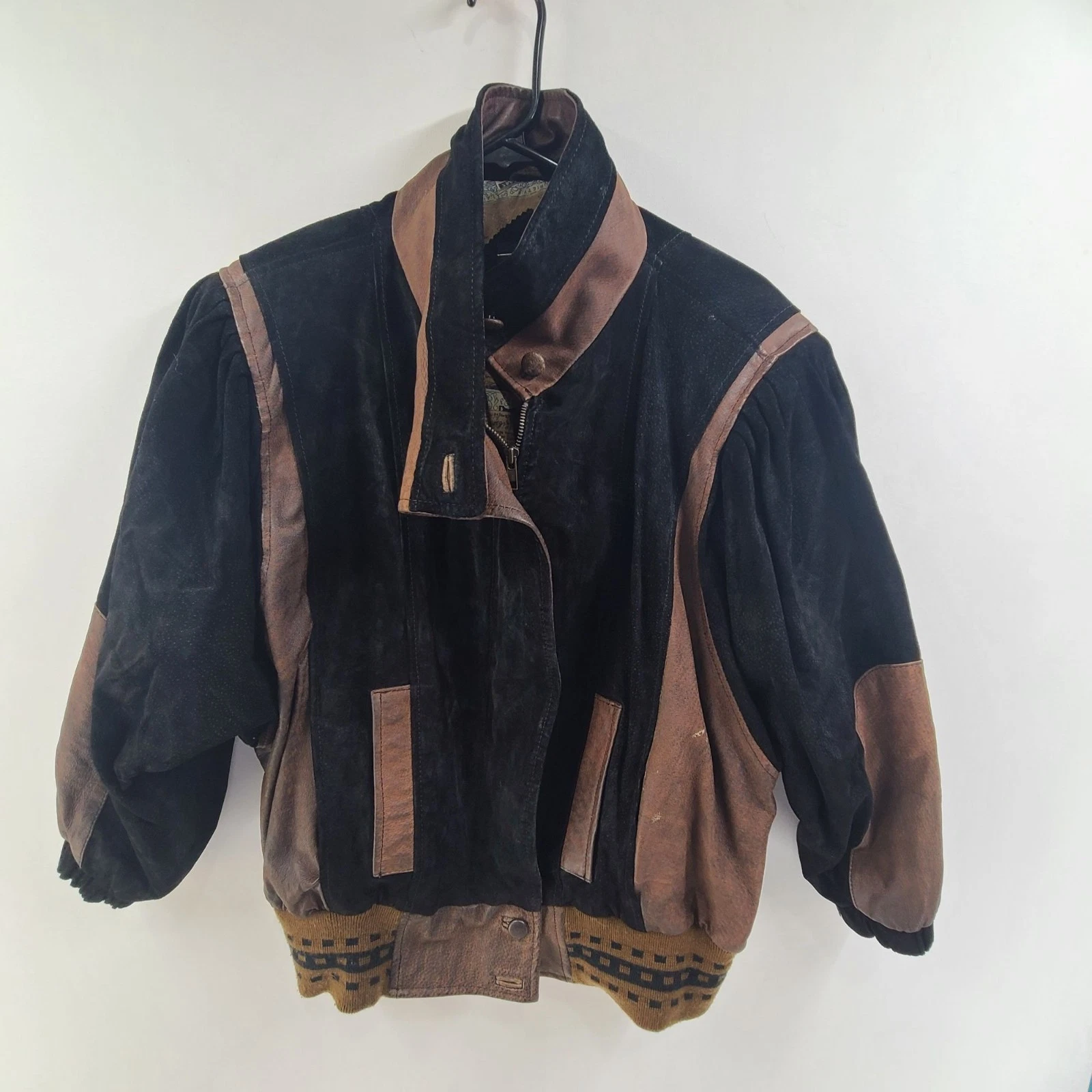 Vintage Pelle Leather Front Zip Jacket Streetwear Black Brown Men's Size S