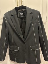 Zara Women  s Lined One Button Jacket Small Decorative 3-d Stitching