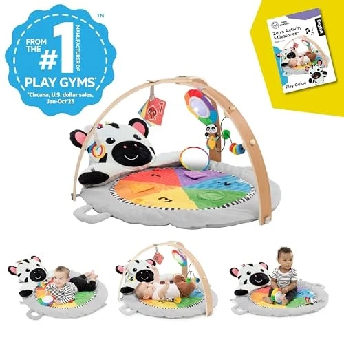 Baby Einstein Zen's Activity Milestones Plush Gym, Wooden Bar - White