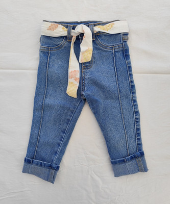 Pool Jeans Mädchen Jeans Gr. 2 blau Denim gerades Bein mit Bindegürtel Umschlag