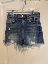Risen High Rise Distressed Denim light wash stretchy Jean Shorts sz small 26/27