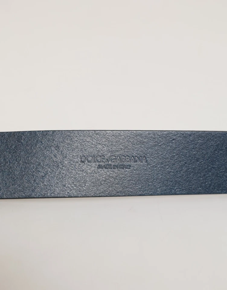 DOLCE & GABBANA Cinturón Cuero Azul Clásico Metal Logo Hebilla 115cm/46in 470usd Foto 3 de 4
