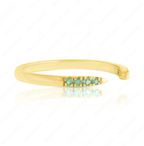 14k Rose Gold Genuine Emerald Ring, Open Cuff Ring, Women's Wedding Band Ring - Picture 3 of 6