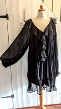 SIZE 14 BLACK MICRO PLEATED CHIFFON LINED COCKTAIL DRESS  by F&F