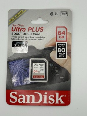 SanDisk Ultra PLUS 64GB SDXC UHS-I Memory Card 80MB/s Class 10 NEW
