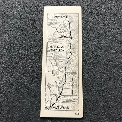 Vintage Auto Club Strip Road Map Alturas to Lakeview via New Pine Creek No 125