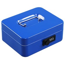 Steel Cash Box Safe Combination Lock Medium 7.87x6.30x3.54 Inch Blue Tray