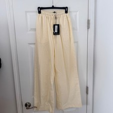 PrettyLittleThing Stone Linen Look Extreme Wide Leg Drawstring Trousers UK 6 NEW
