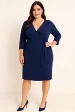 Old Navy Womens Wrap Dress XXL 2XL Navy Blue Stretch Jersey Midi Preppy Classic