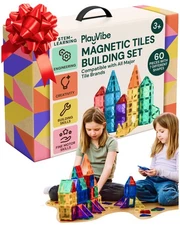 Magnetic Tiles - 60 Piece Set, Multicolor - STEM Play & Stem Toys - Strong Ma...