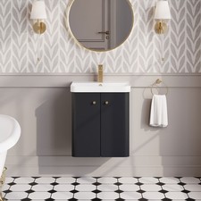 Nuie Core 500mm Soft Black Wall Hung 2-Door Basin Vanity Unit Bathroom Sink