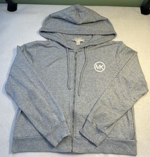 Michael Kors Hoodie Wms L Heather Gray Full Zip MK Logo Sweatshirt City Luxechic