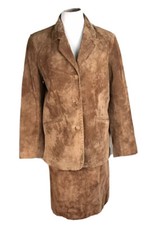 Relativity Women 2 Pc Brown Leather Suede Skirt (size 8) Jacket (size M)