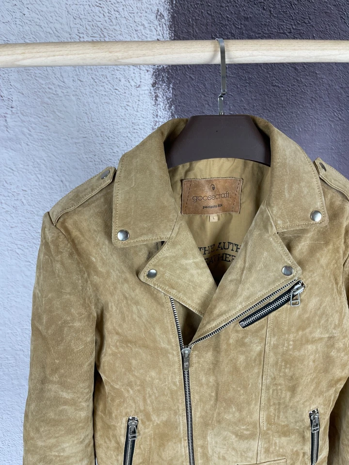 Goosecraft Marrón Simpson JR Gamuza Cuero Moto Chaqueta Foto 3 de 4