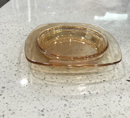 Jeannette Floragold Iridescent Depression Glass Butter Dish Square Base - Picture 11 of 12