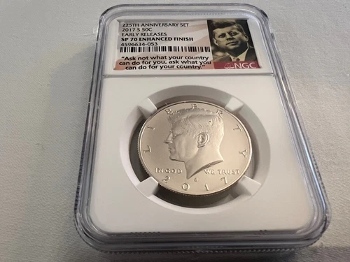 2017-S 225TH ANNIV. KENNEDY HALF DOLLAR EARLY RELEASE NGC SP70 "PORTRAIT LABEL"