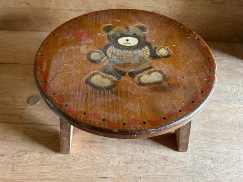 Bear Heart Foot Stool Wood 11-1/4" Top 5-5/8" Tall Handmade Kids Small Vintage - Picture 12 of 23