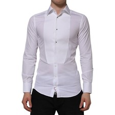 DOLCE & GABBANA Shirt White Cotton GOLD Bib Poplin Formal Men 38/US15/XS 560usd