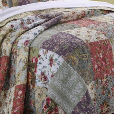 Cozy Chic Floral Quilt Set - Pink Rose Red Yellow Green Blue Shabby Victorian Style