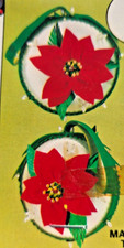 Walco Holiday POINSETTIA SATURN Vtg Sequin Bead Christmas Ornament Kit Makes 2