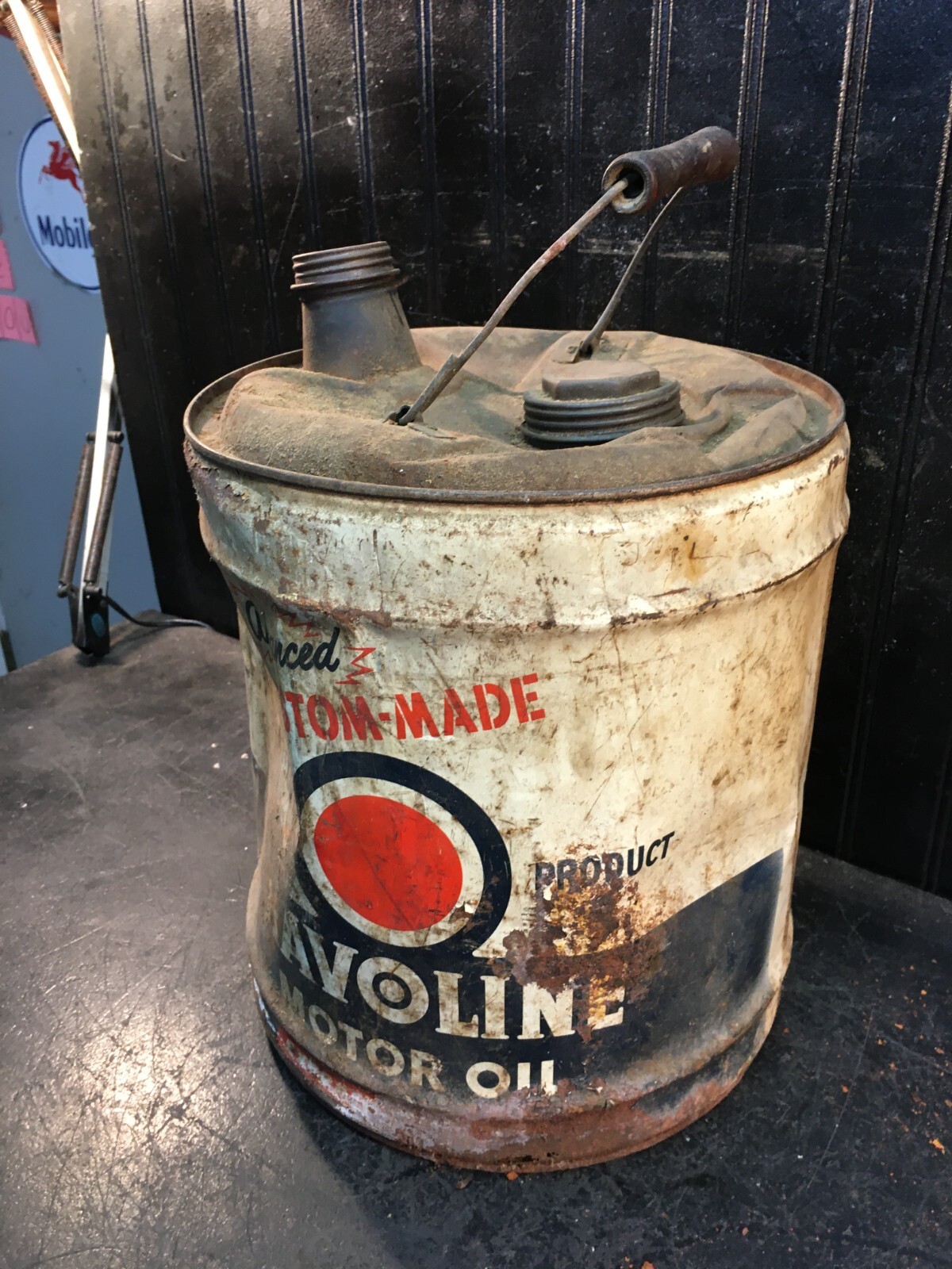 Vintage 1950's Havoline 5 Gallon Metal Motor Oil Can w/ Wood Handle | eBay