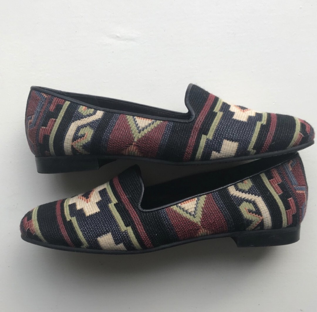 Jon Josef Black Aztec Embroidered Needlepoint Smoking Loafer 6 eBay
