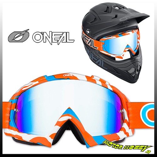 MASCHERA CROSS ENDURO OCCHIALE O'NEAL B10 STREAM ORANGE BLUE LENTE A  SPECCHIO | eBay