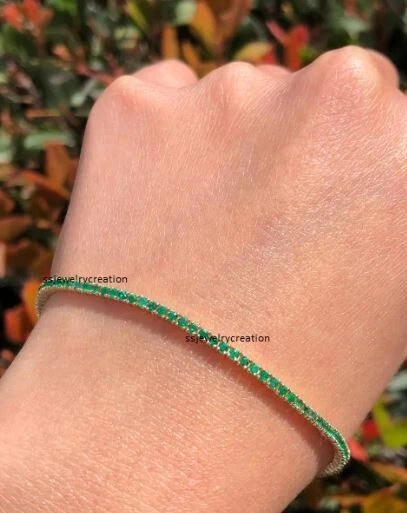 Pulsera de tenis hecha a mano con piedras preciosas esmeralda de plata de ley 925 regalo de aniversario Foto 4 de 4