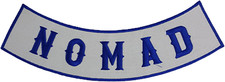 NOMAD Blue on White W/Boarder Iron on Sew on Bottom Rocker Large Back Patch for 