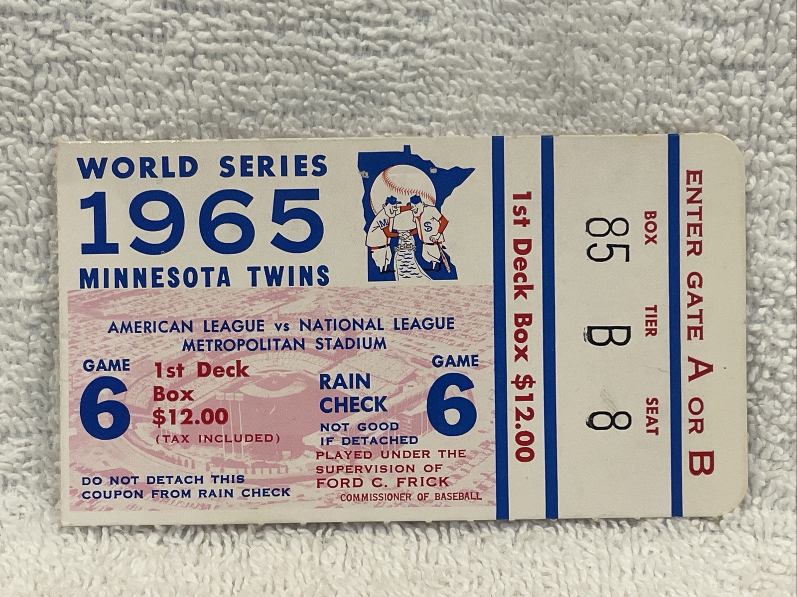 VINTAGE Minnesota Twins 1965 World Series Game 6 Ticket Stub, VERY NICE