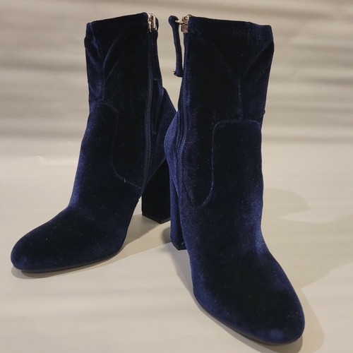 STEVE MADDEN Womens Booties Retro Blue Velvet Block Heel Size 7M Mid-Calf - Afbeelding 1 van 8