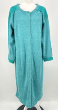 Vintage women M/L Knit Dress button-up long sleeve pearl cuff/shoulder turquoise