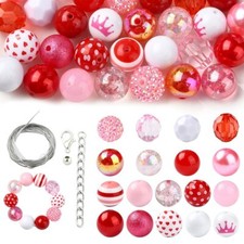 1 Set Acrylic Pink Red Bubblegum Spacer Beads Kit Chain for DIY Jewelry Making