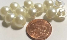 Set of 12 Small Domed Cream Faux Pearl Plastic Shank Buttons 3/8" 9.6mm 12414
