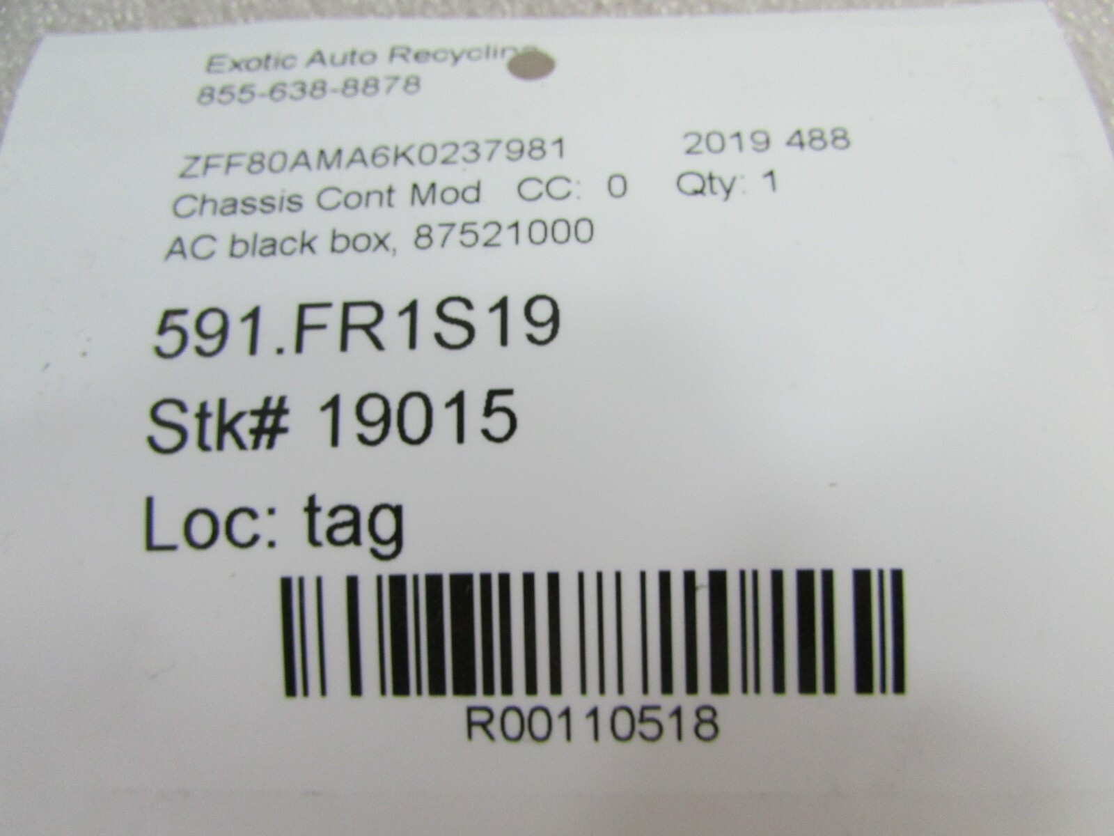 Ferrari 488, AC Black Box Control Module, Used, P/N 87521000