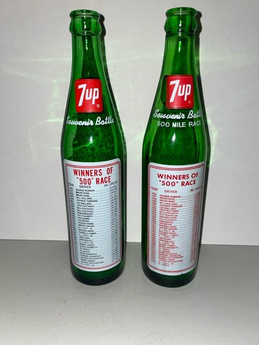 Vtg 7-UP INDY 500 May 28, 1978 & May 27, 1979 Green Glass Bottle w/Winner's List - Picture 2 of 4