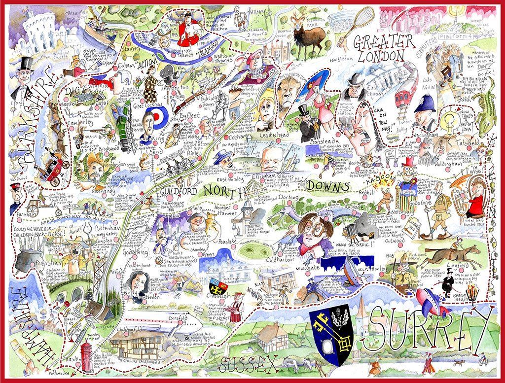 Comical Map of Surrey - Tim Bulmer 1000 Piece Jigsaw Puzzle