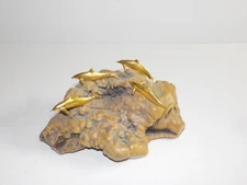 John Perry Vintage 1970s, 4 Dolphins on Burl Wood Sculpture
