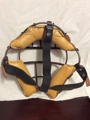 Vintage Catchers Maske mit Kopfriemen geschnallt auf Metall genäht Leder Primitive - Bild 3 von 5