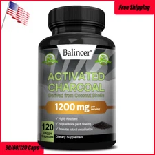 Organic Activated Charcoal Capsules 1200mg Highly Absorbent Helps Alleviate Gas