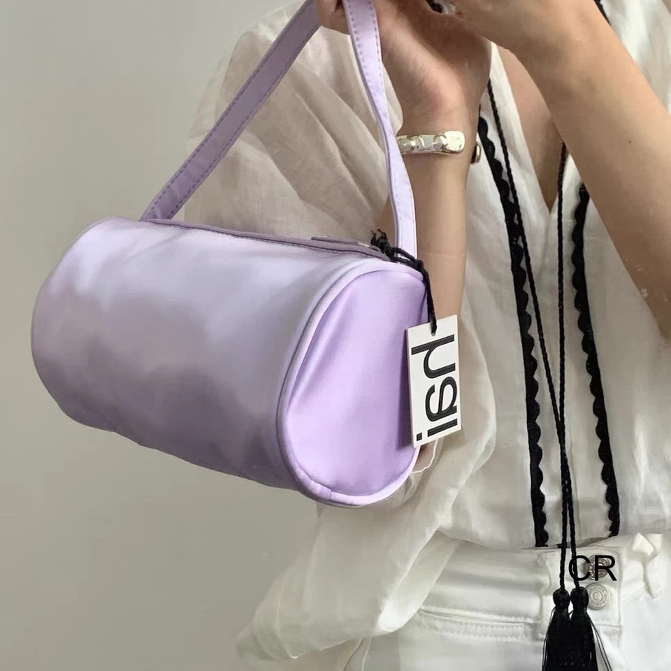 Hai British Vintage Cylinder Bag Handbag Female Silk Satin Solid Color Bag - Image 4 of 4