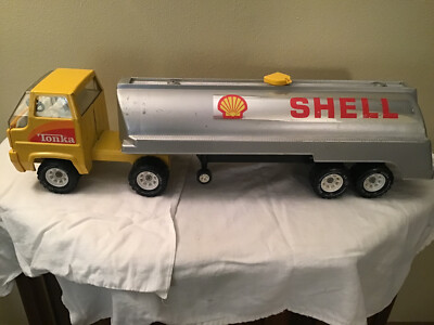 VINTAGE TONKA SHELL GAS/OIL TANKER 1970'S ORIGINAL STEEL + PLASTIC 23" LONG