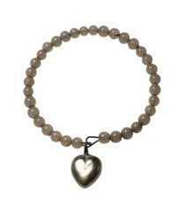 Beaded Baby Bracelet Dangle Silver Tone Heart Wire Strung 1950s Vintage