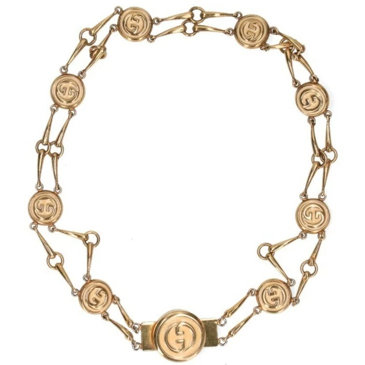 GUCCI Chaîne Ceinture Vintage Ancienne Gucci Pièce Or GG Collier Pendentif Tour de Cou Kenkenjp