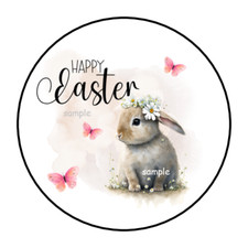 30 HAPPY EASTER BUNNY ENVELOPE SEALS STICKERS LABELS TAGS 1.5" ROUND BUTTERFLIES