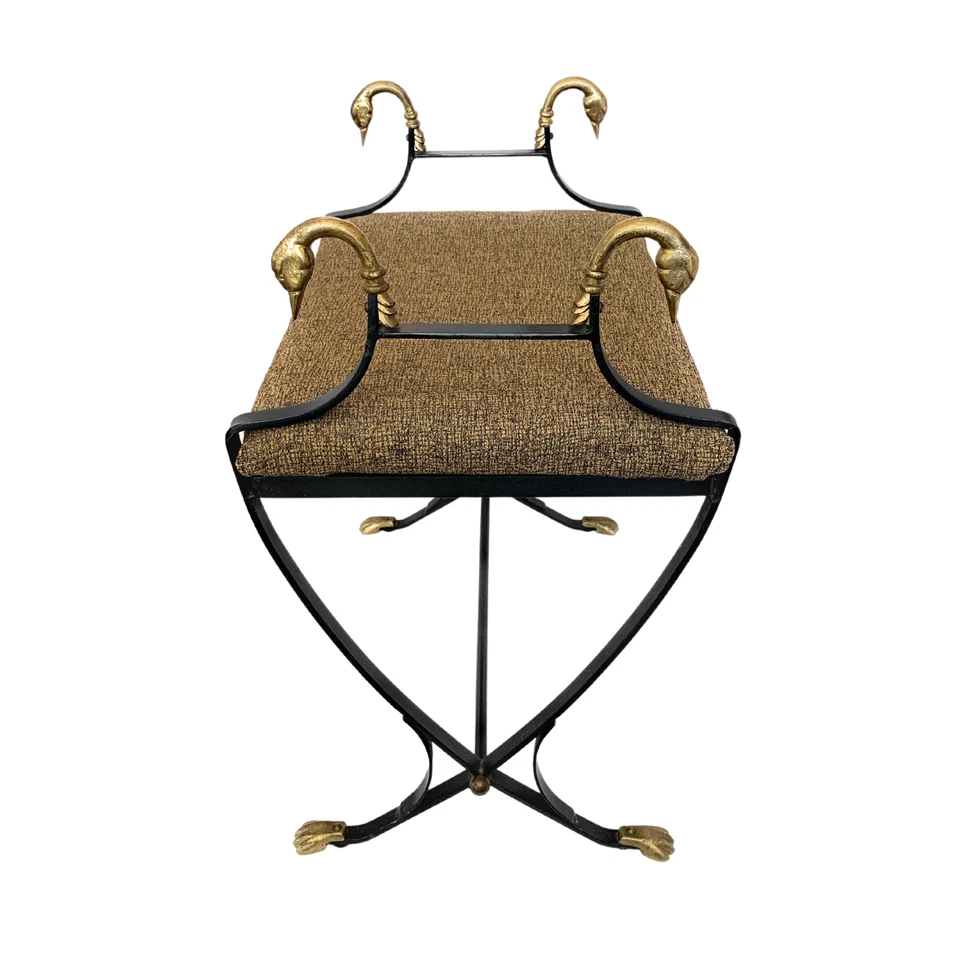 Banco cisne de hierro forjado y latón estilo lira neoclásico francés de Maison Jansen Foto 3 de 4