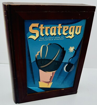 Vintage Stratego Bookcase Game in Wooden Case 2005 Milton Bradley