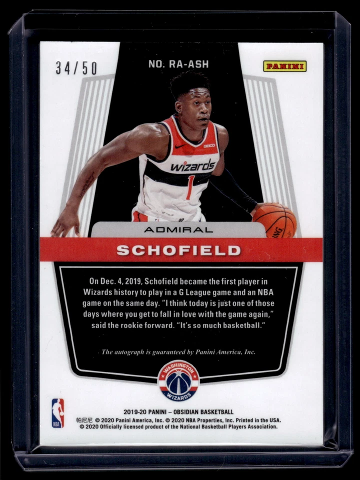 Admiral Schofield 2019 Panini Obsidian Rookie Autograph Card 34/50 #RA-CRD - Image 2 of 2